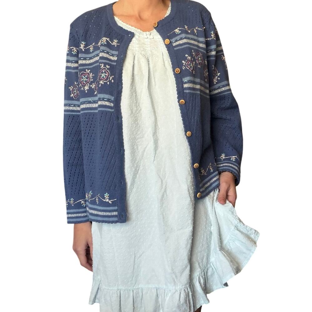 Vintage Embroidered Cottagecore /Grandpa Core Cardigan  L